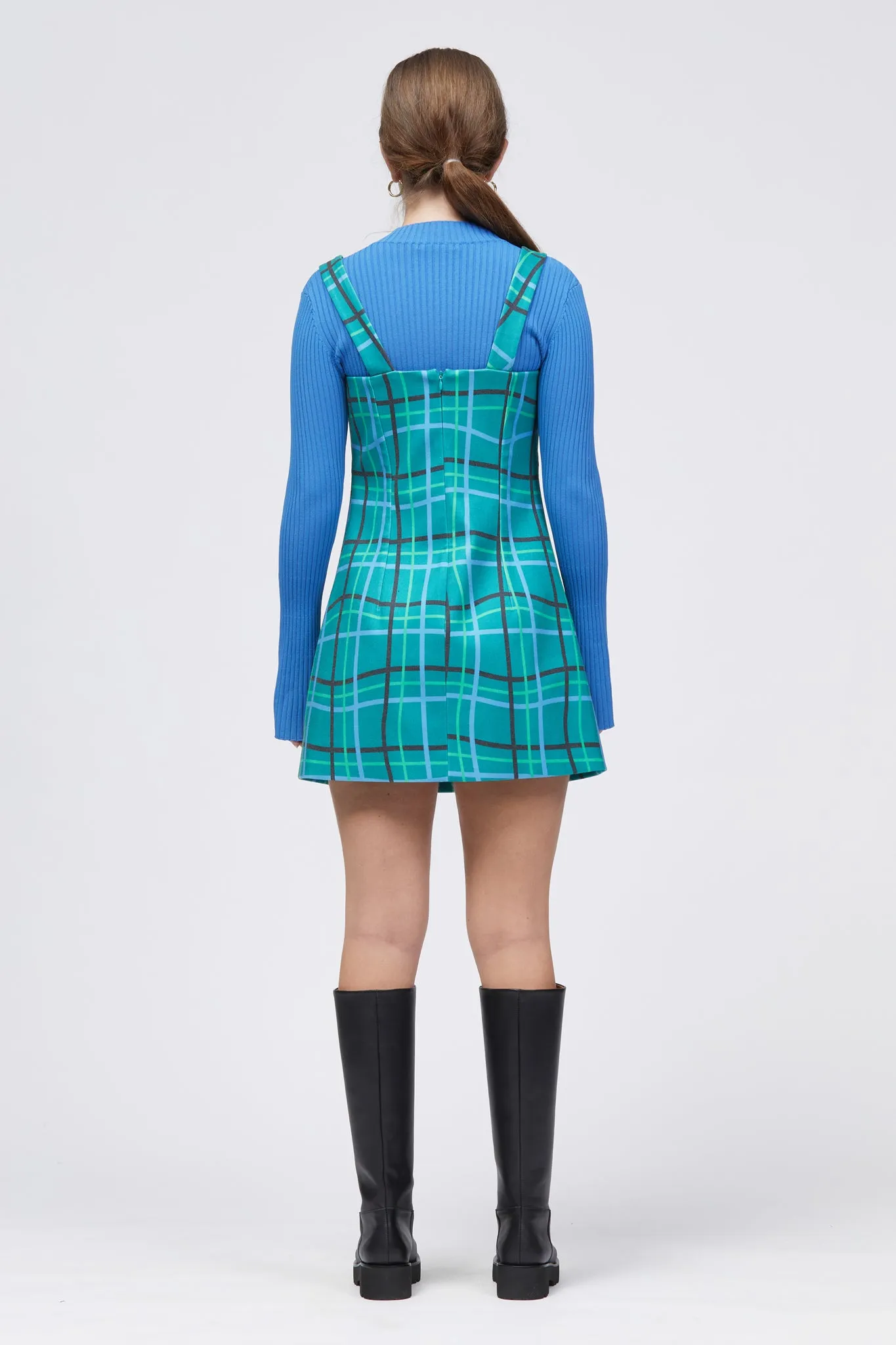 Kolor Dress Green/Blue Warped Check Print