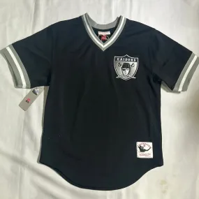 LAS VEGAS RAIDERS NFL Mitchell & Ness Nostalgia Co VINTAGE V-NECK MESH FASHION MENS SHORT SLEEVE