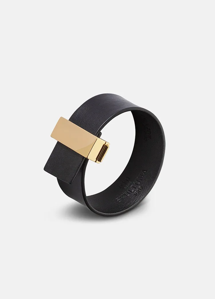 Leather Bracelet | Thin Clasp | Gold | Black