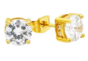 Mens 8mm Gold Stainless Steel Earrings With Cubic Zirconia