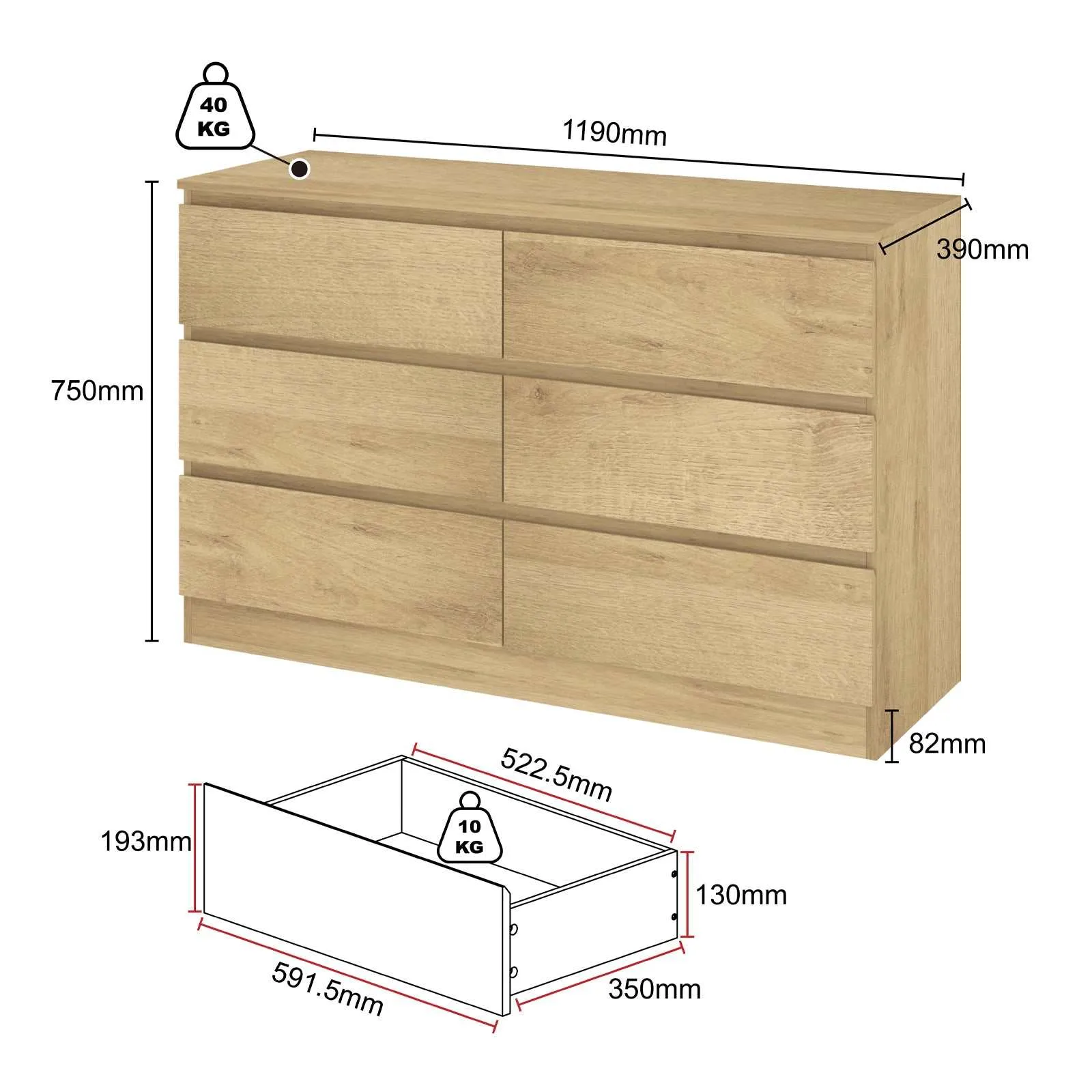 MerryLuk 6 Drawer Dresser for Bedroom