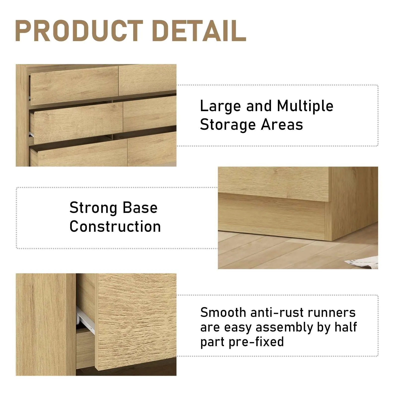 MerryLuk 6 Drawer Dresser for Bedroom