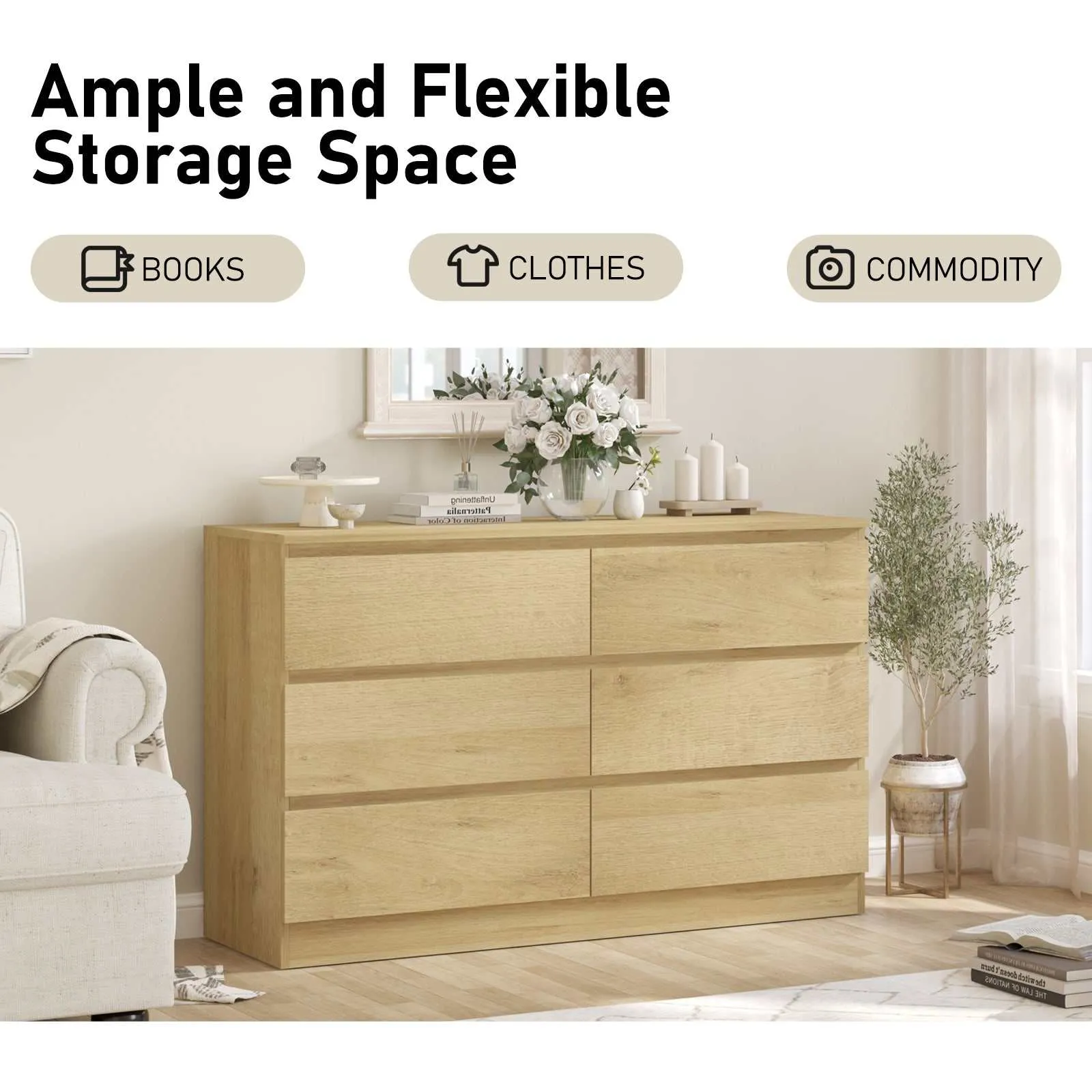 MerryLuk 6 Drawer Dresser for Bedroom