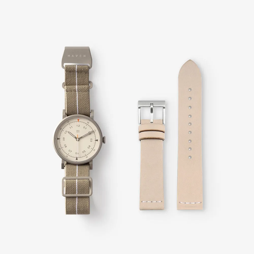 MUS-01 KHAKI P 40MM   Natural Leather Strap Gift Box