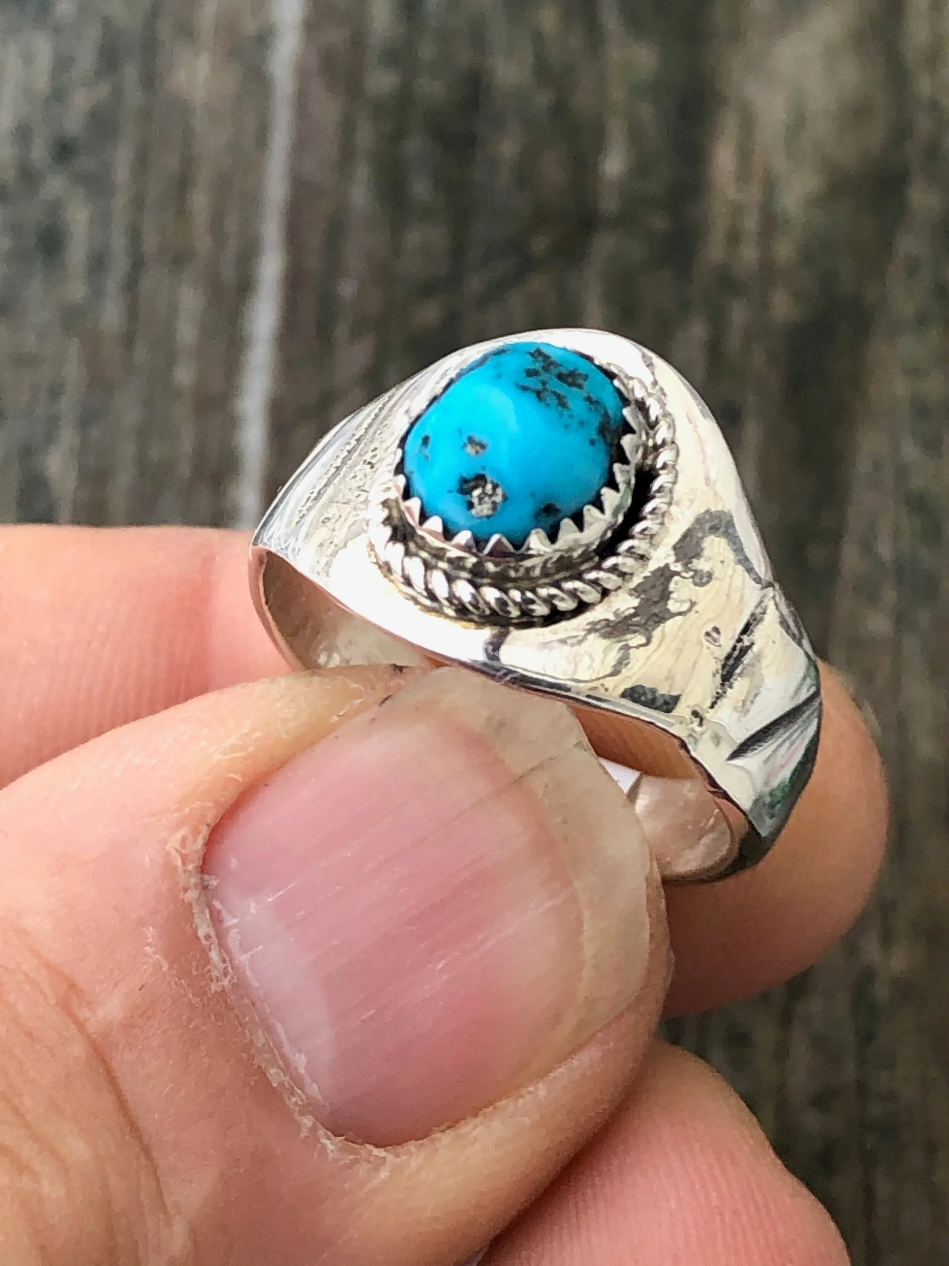 Navajo Turquoise Mens Sterling Silver Ring