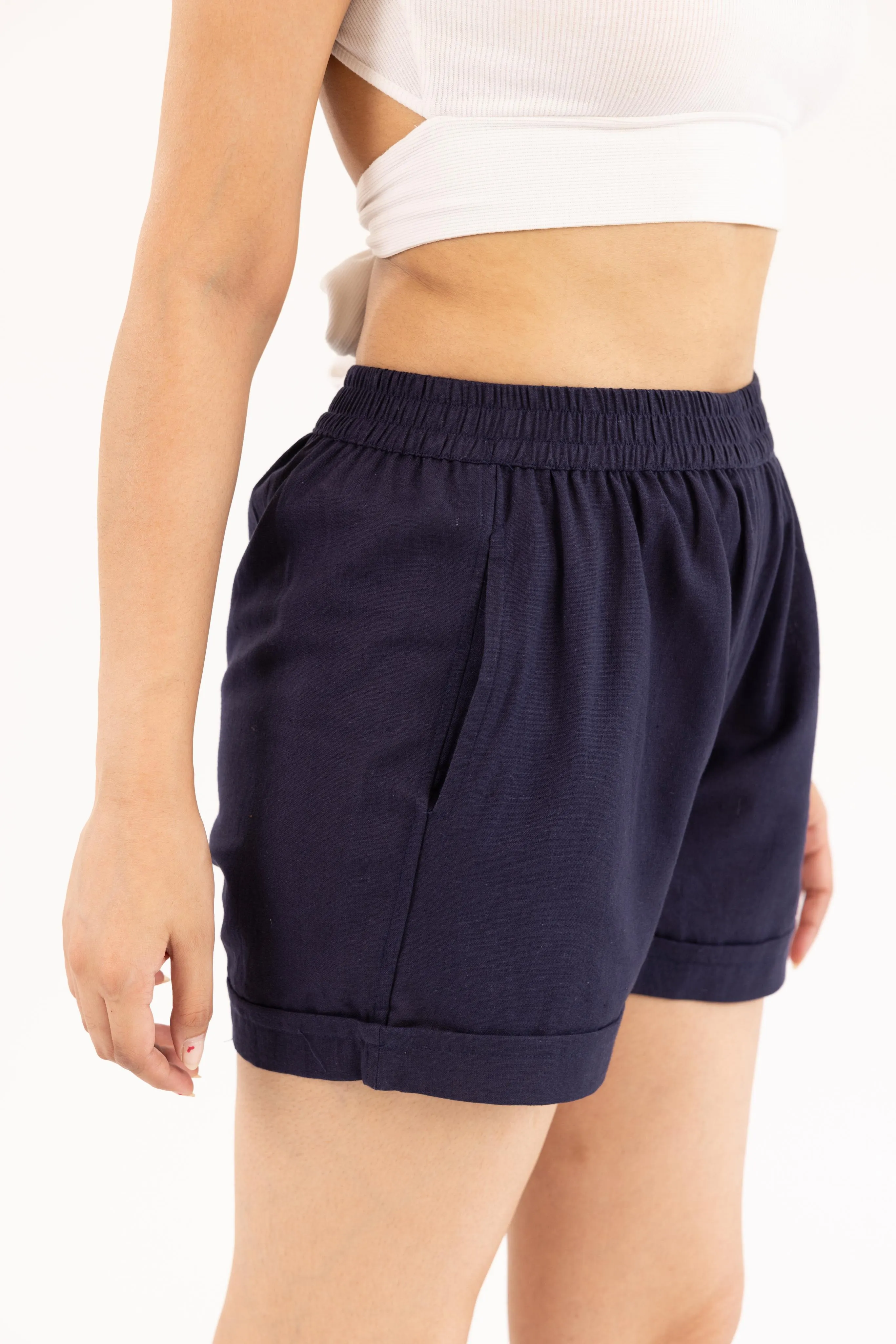 Navy Blue Women's Thigh-Length Shorts