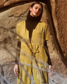 Ola Pleats Jumpsuit / Mustard Green