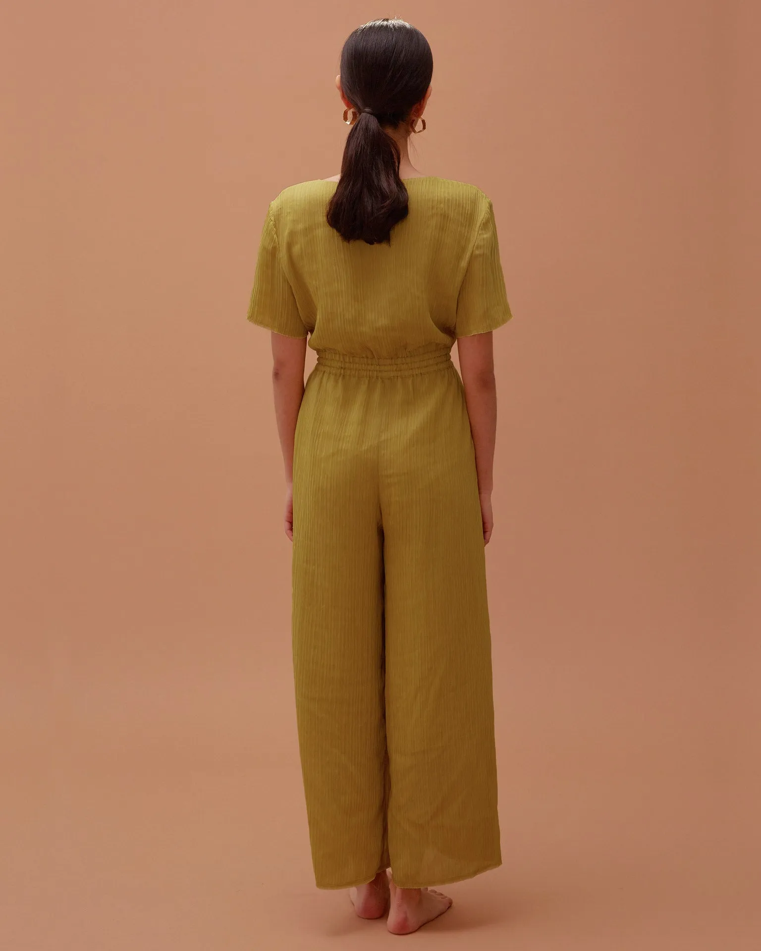 Ola Pleats Jumpsuit / Mustard Green