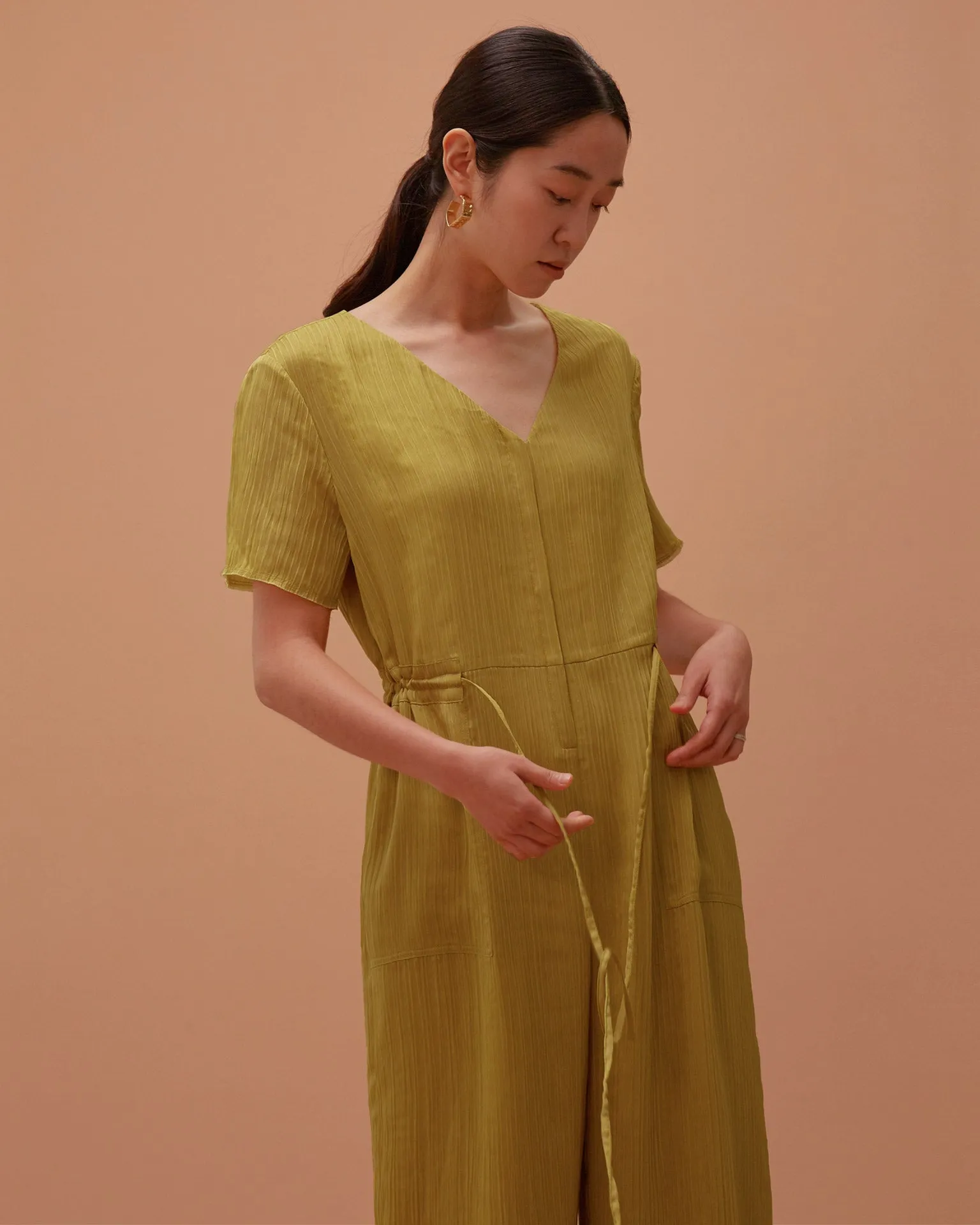 Ola Pleats Jumpsuit / Mustard Green