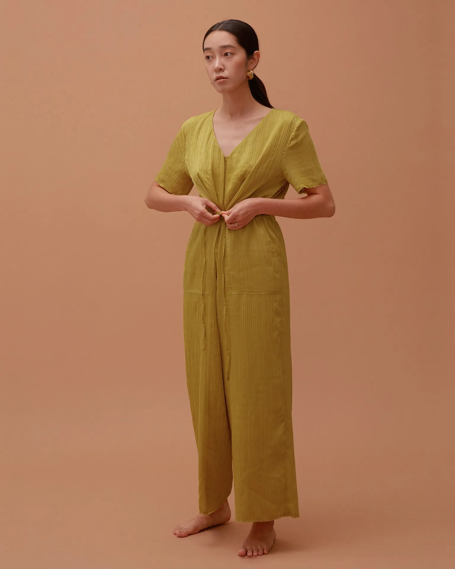 Ola Pleats Jumpsuit / Mustard Green