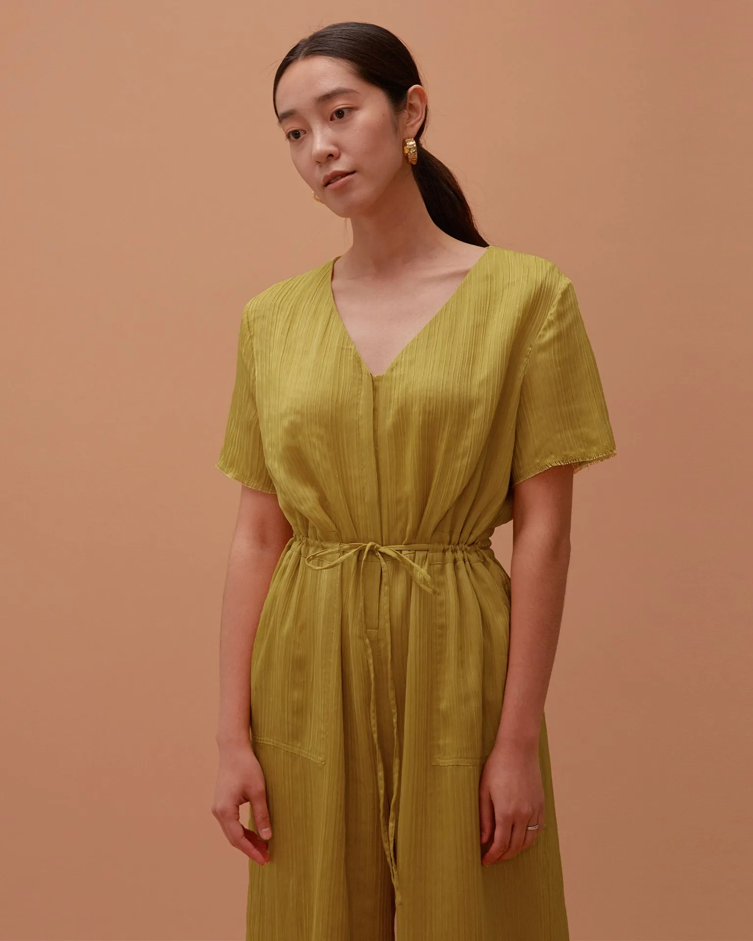 Ola Pleats Jumpsuit / Mustard Green