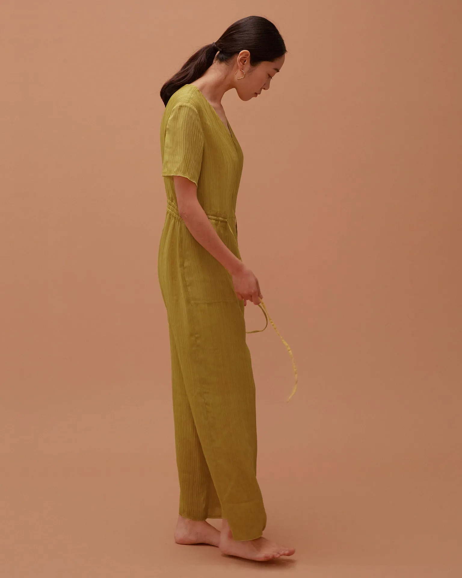 Ola Pleats Jumpsuit / Mustard Green