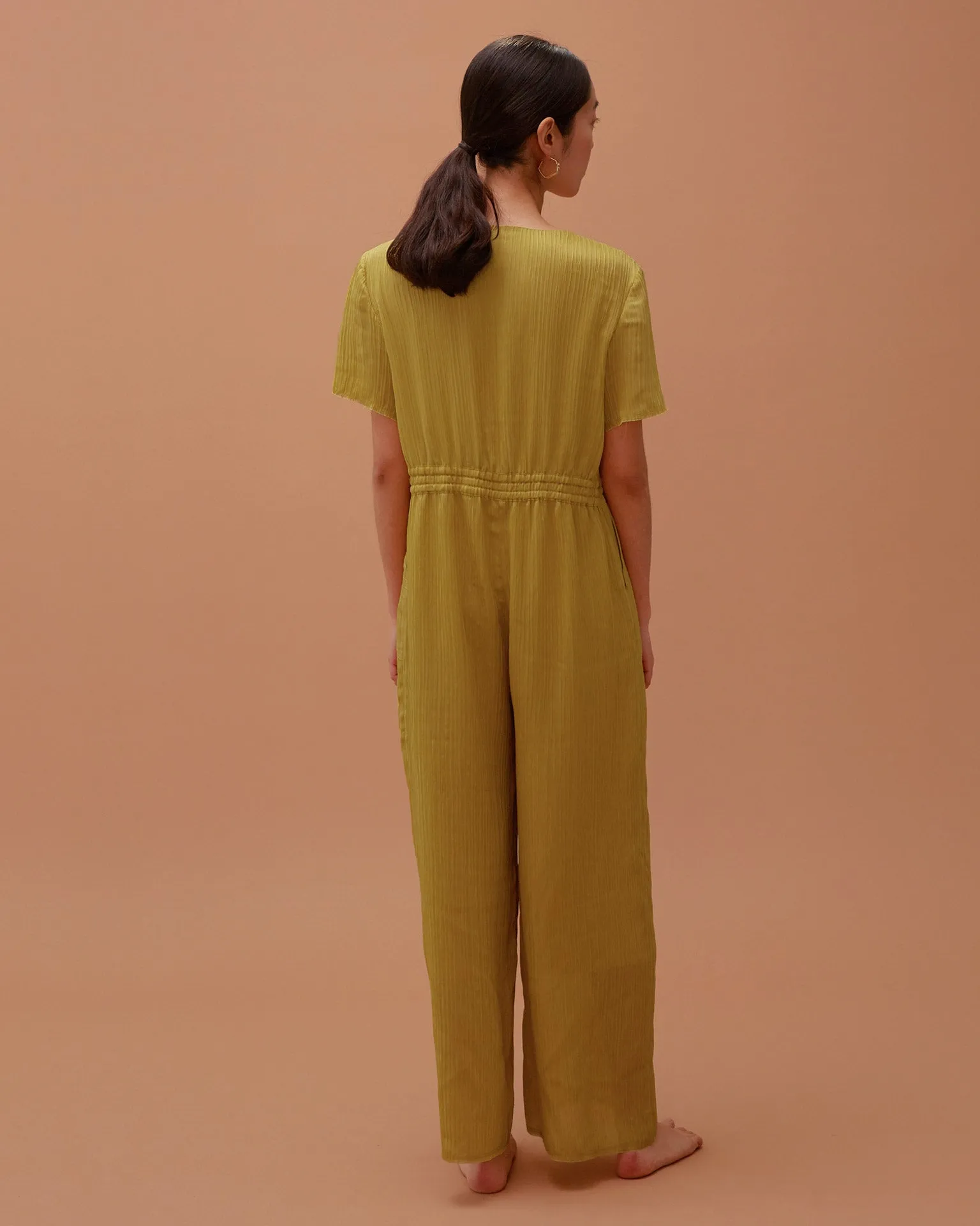 Ola Pleats Jumpsuit / Mustard Green