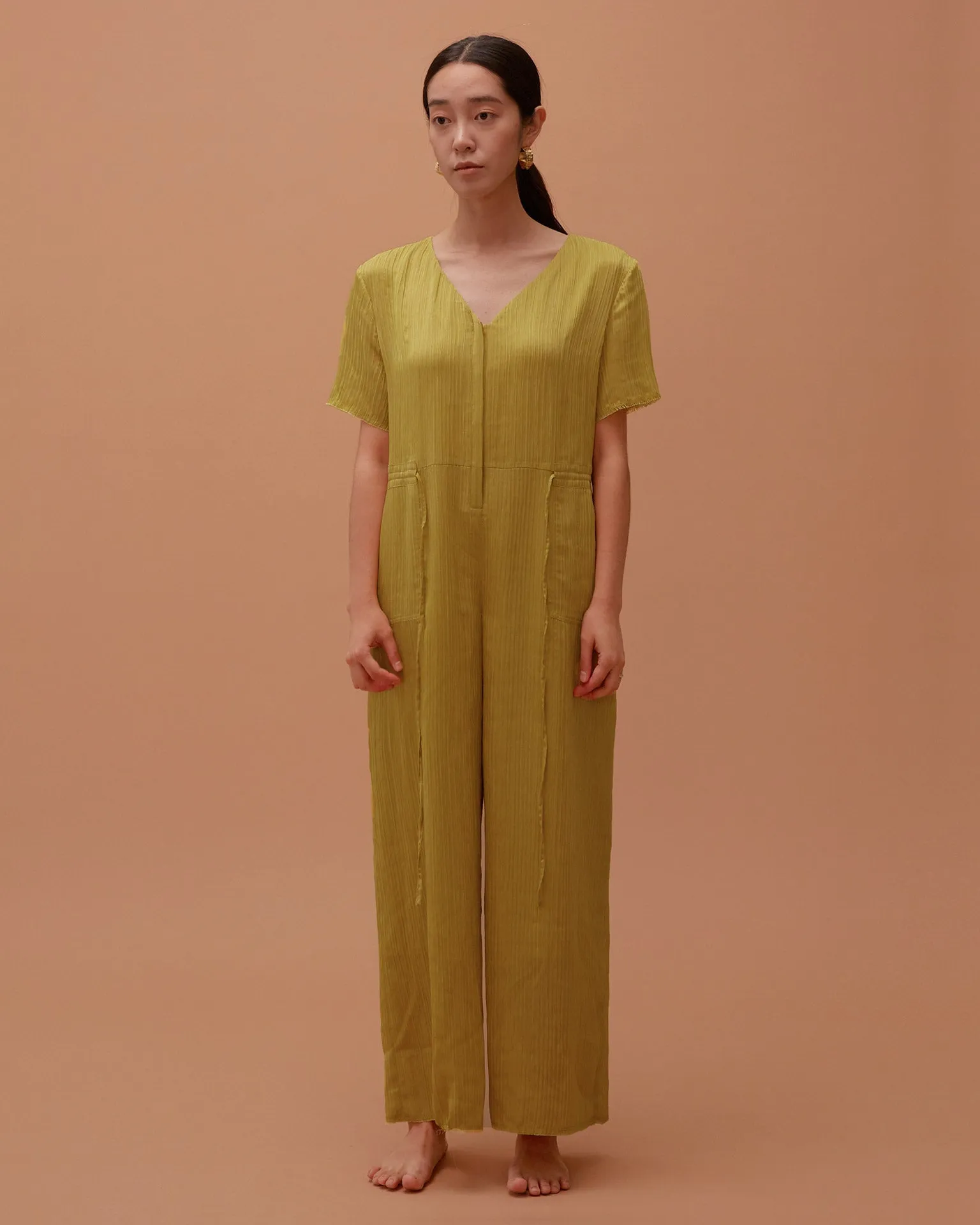 Ola Pleats Jumpsuit / Mustard Green