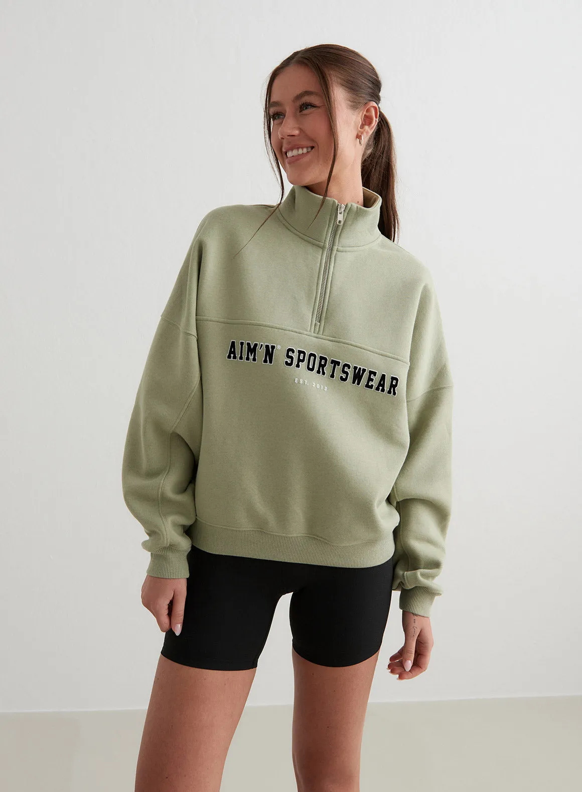 Pale Khaki Varsity Sweat Half Zip