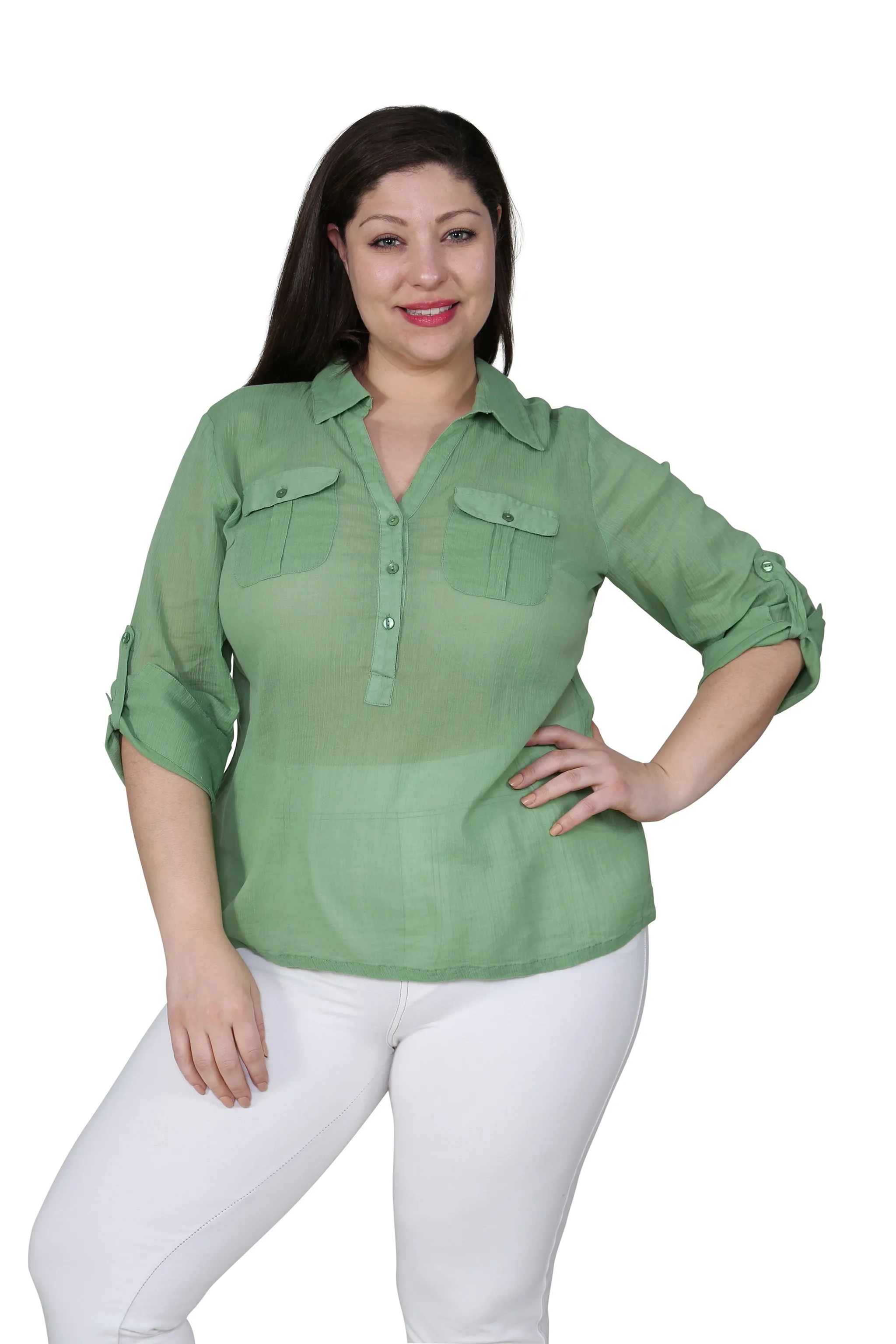 Plus Size Cotton Gauze Camp Shirt