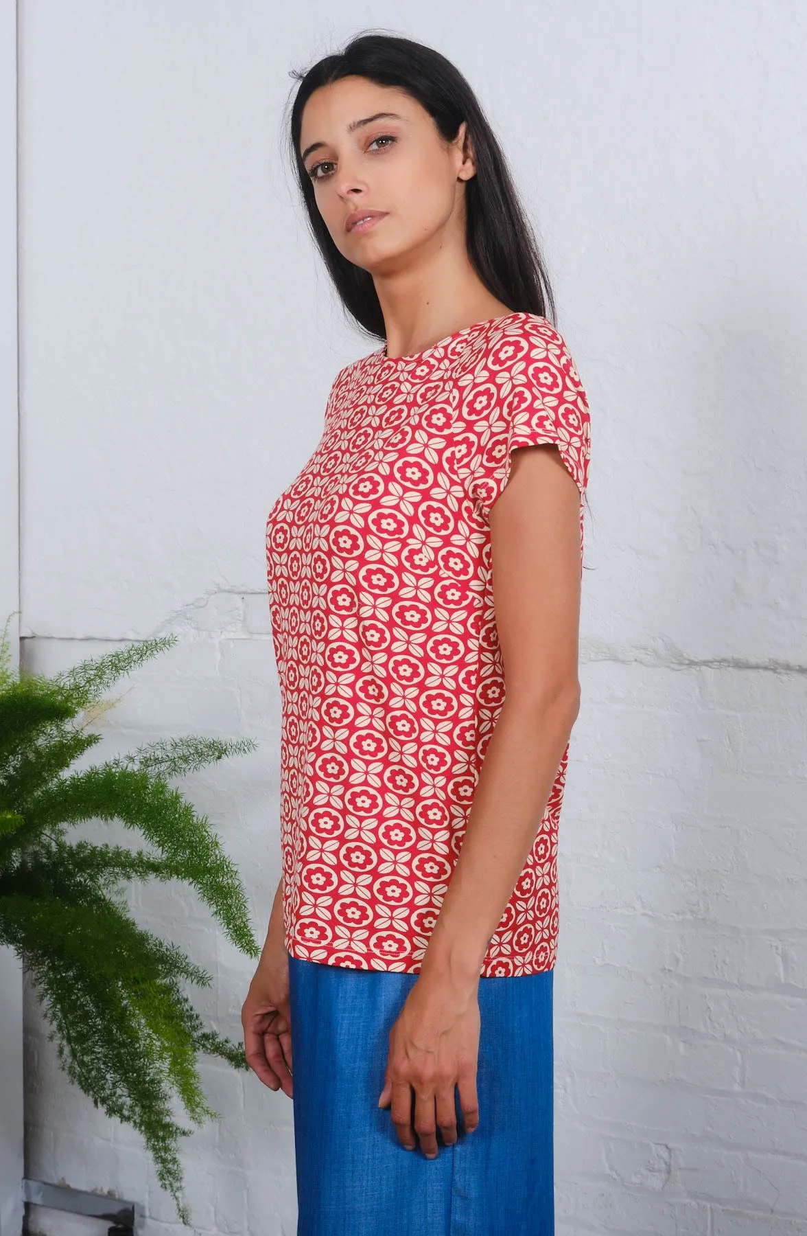 Queenie Top in 4 Leaf Print