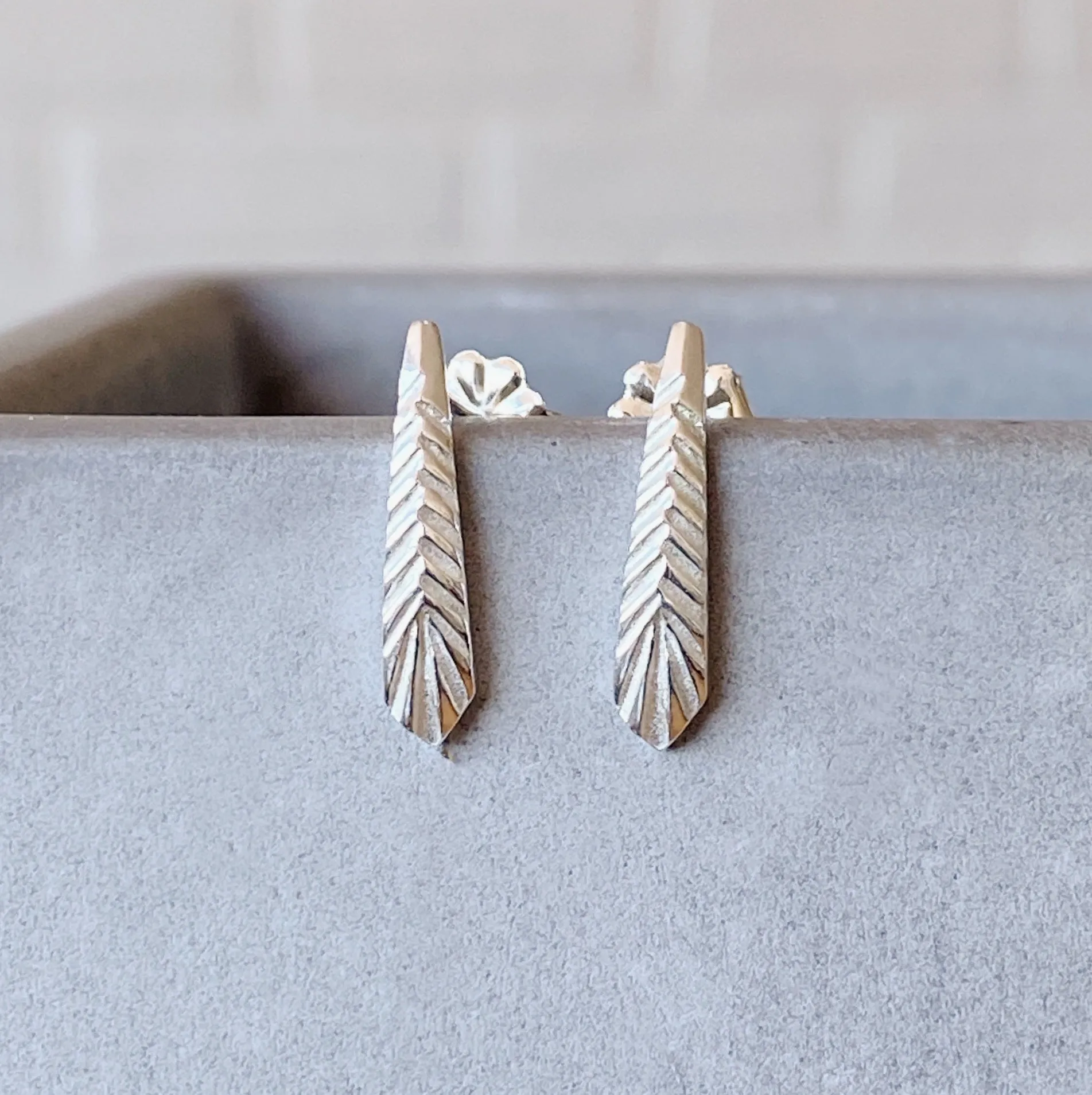 Silver Tapered Herringbone Stud Earrings