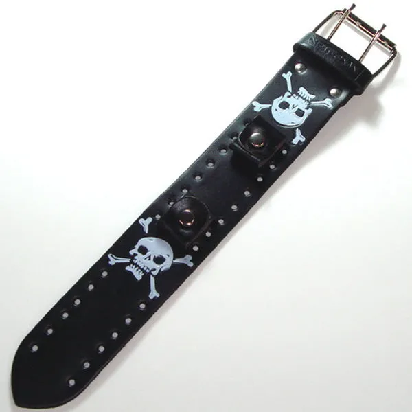 Skull Print Black Leather Cuff