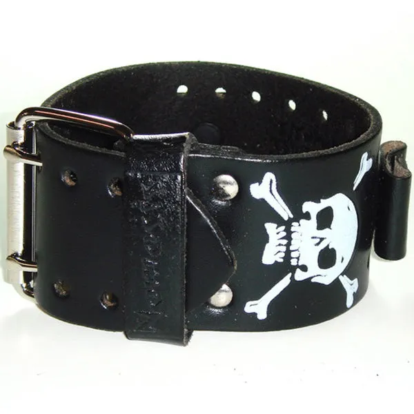 Skull Print Black Leather Cuff