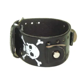 Skull Print Black Leather Cuff