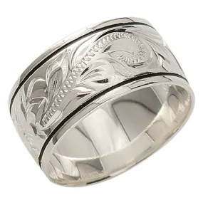 Sterling Silver Hawaiian Scroll Black Border Ring 10mm