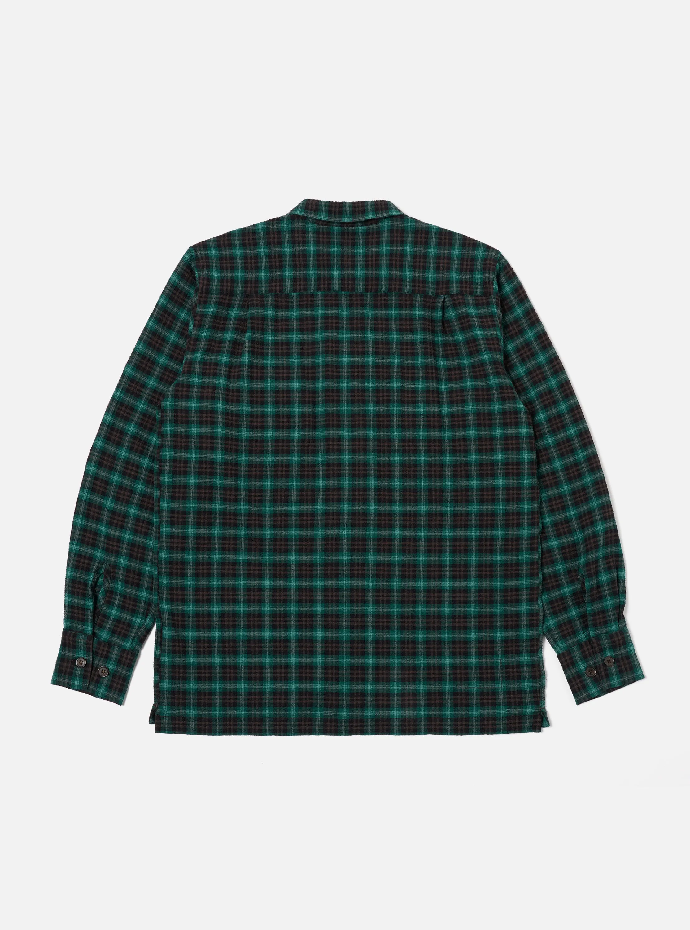 Universal Works L/S Utility Shirt in Green/Black Seersucker PT Check