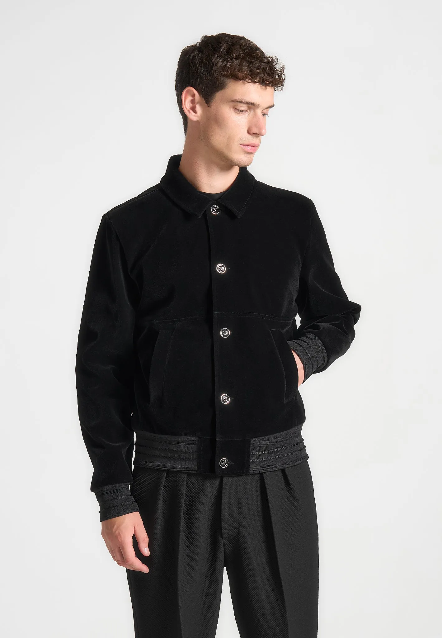 Velvet Trucker Jacket - Black