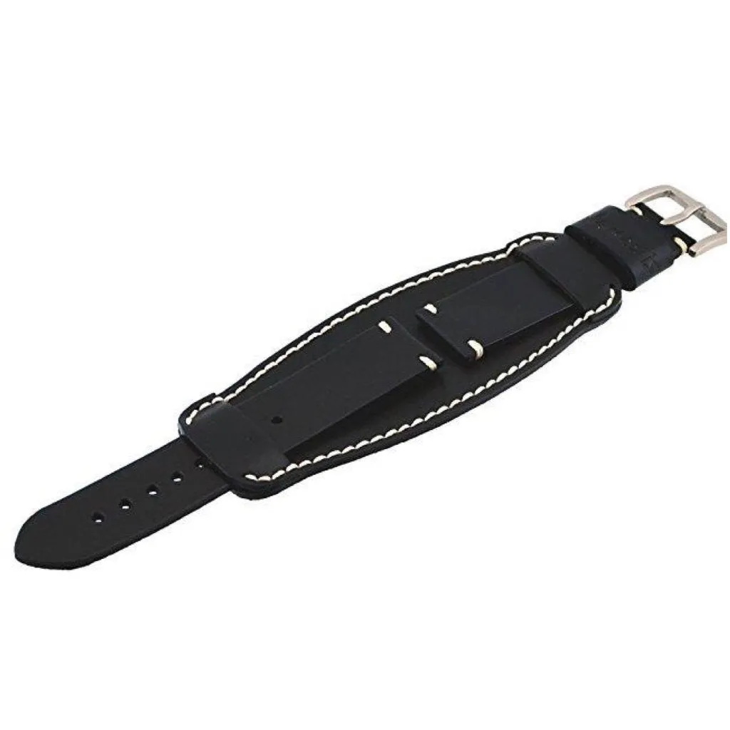 White Stitched Black Watch Leather Cuff