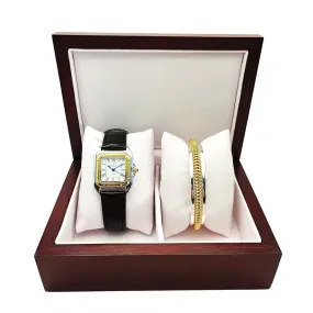 WOMENS 2 TONE WATCH GIFT SET WITH CUFF BRACELET