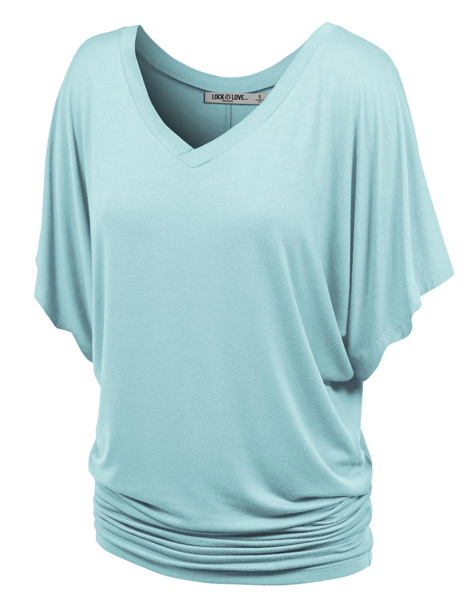 Women's Solid Short Sleeve V Neck Dolman Top