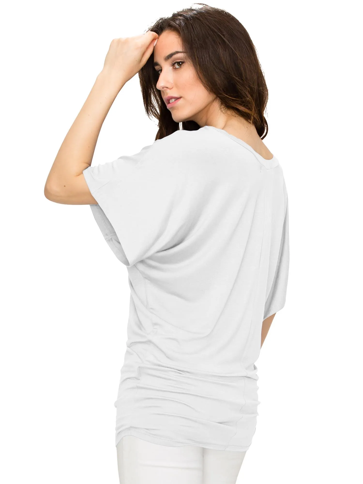 Women's Solid Short Sleeve V Neck Dolman Top