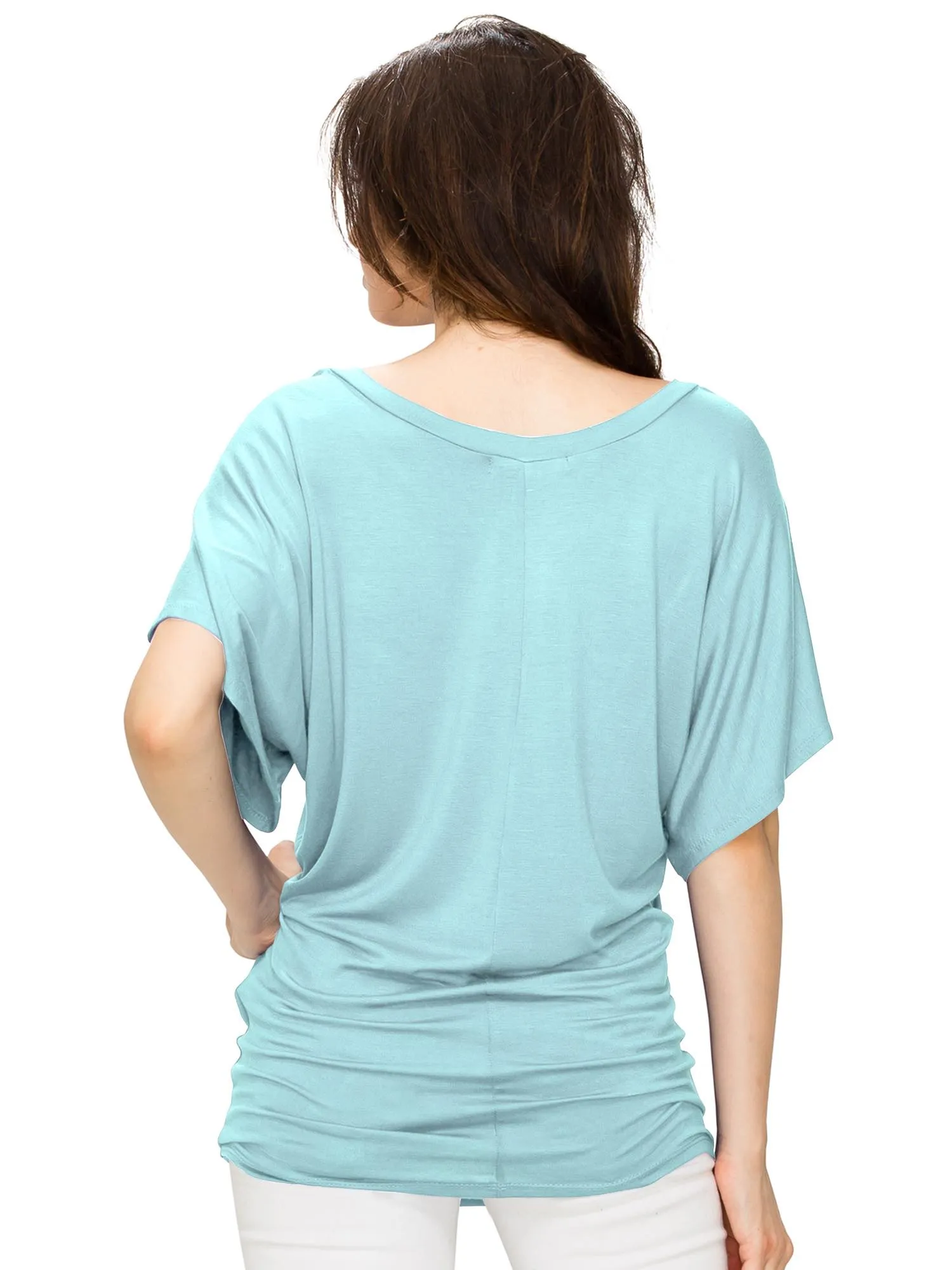 Women's Solid Short Sleeve V Neck Dolman Top