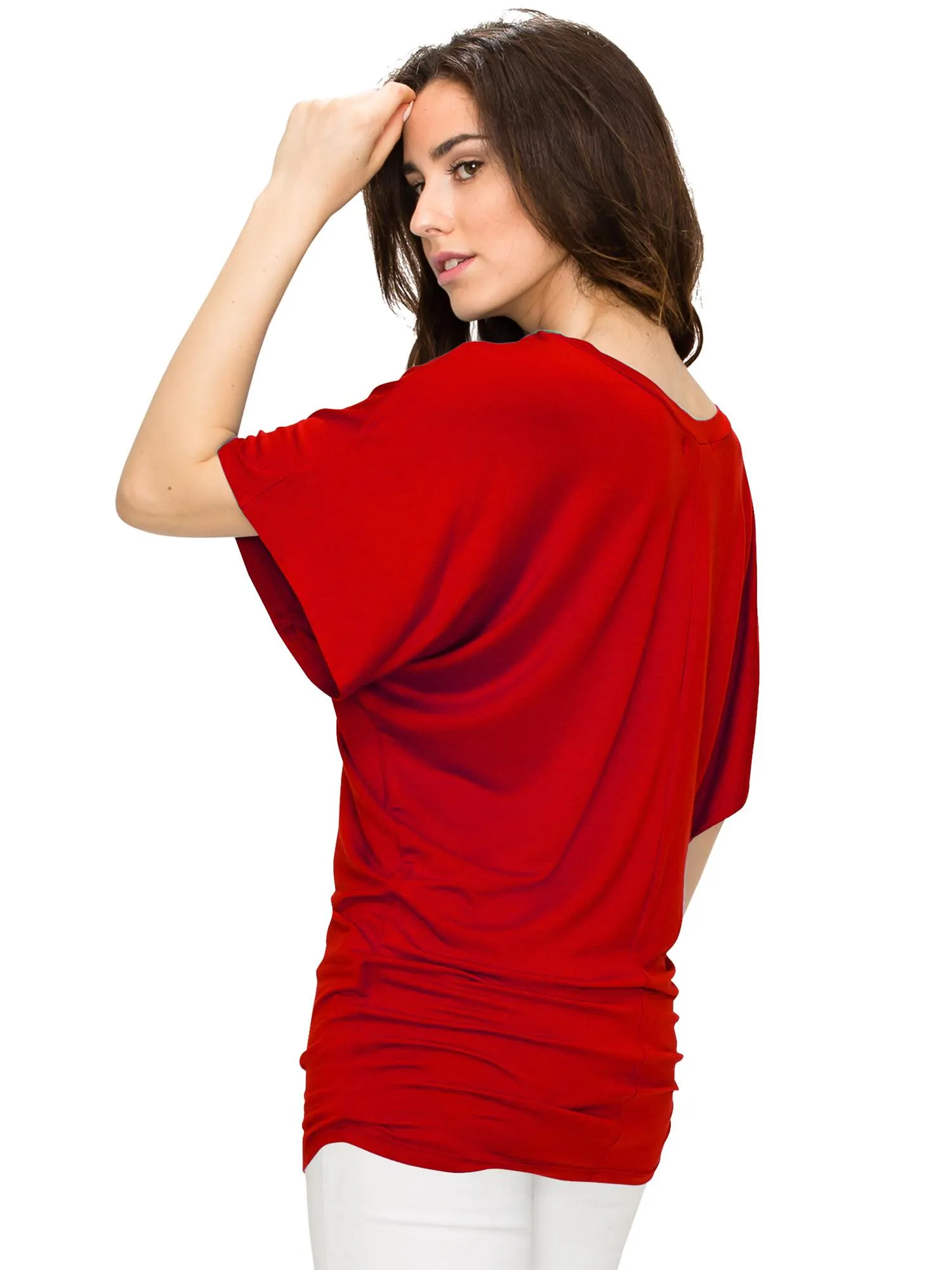 Women's Solid Short Sleeve V Neck Dolman Top