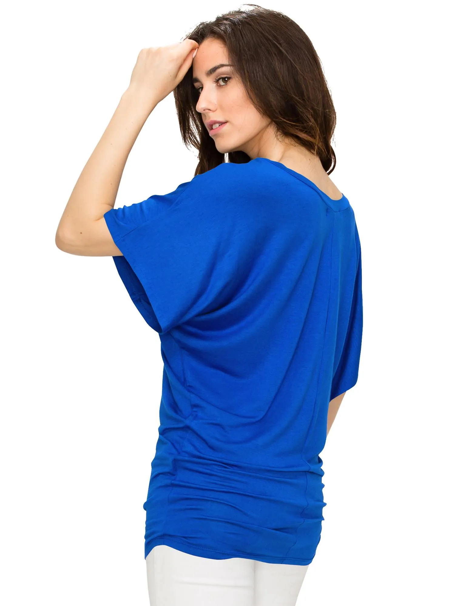 Women's Solid Short Sleeve V Neck Dolman Top