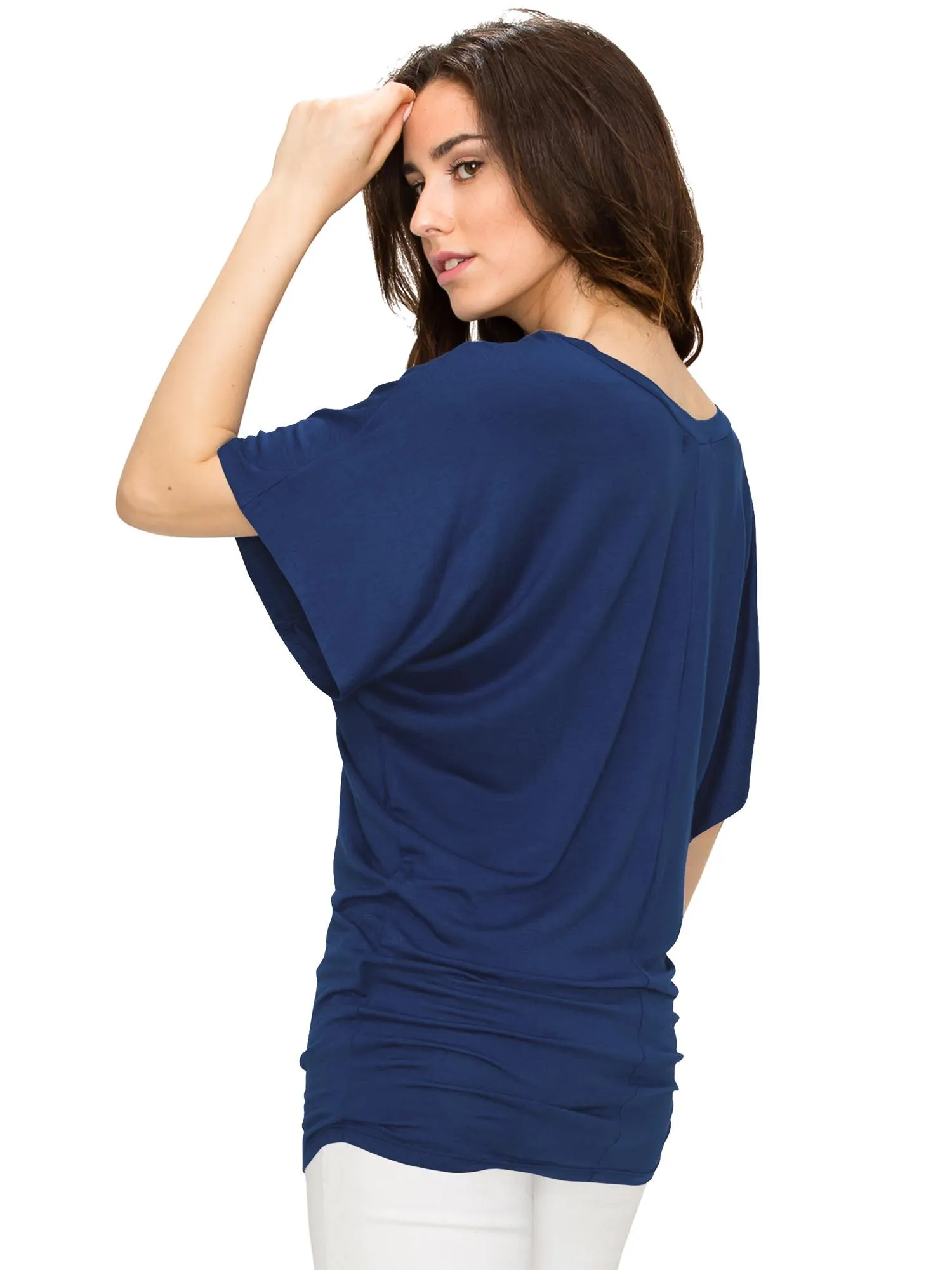 Women's Solid Short Sleeve V Neck Dolman Top