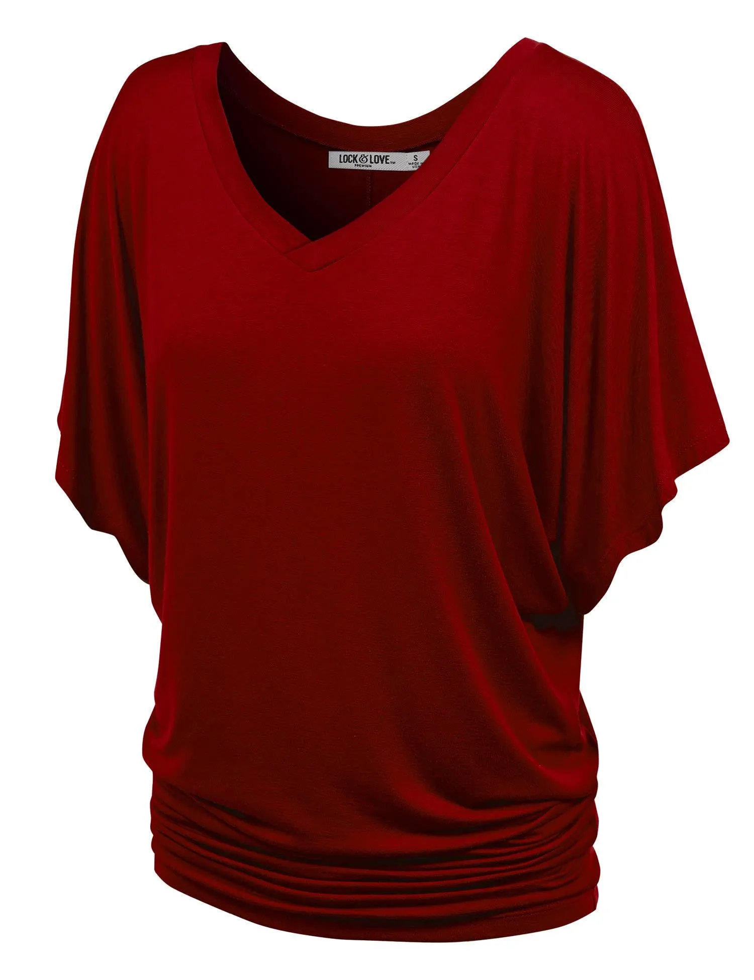 Women's Solid Short Sleeve V Neck Dolman Top